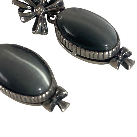 Vintage Jenavi Dangle Earrings Gray Cat's Eye Moonstones Costume Estate Jewelry - Picture 7 of 9